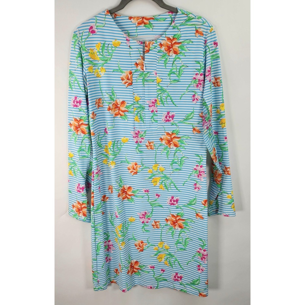 IBKUL Dress Women's M Floral Striped UPF 50 Active Blue White